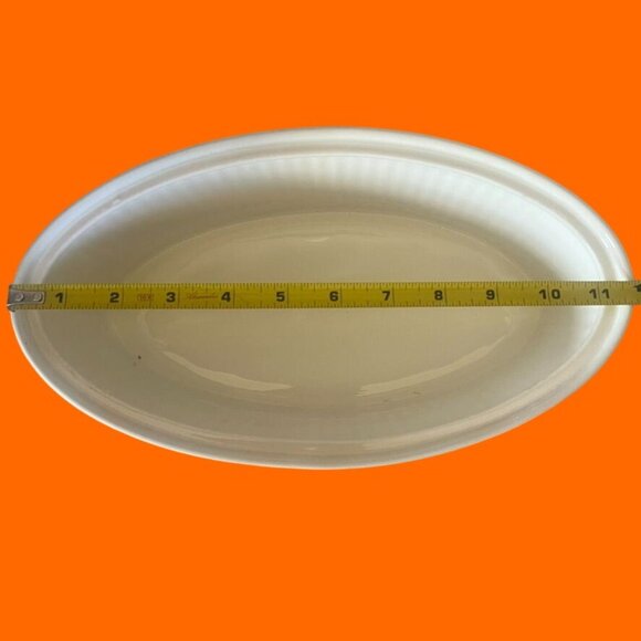 Ernest Sohn MCM White Serving Dish Teak Handle Lid Hall China Ridged 1950 - Picture 5 of 6